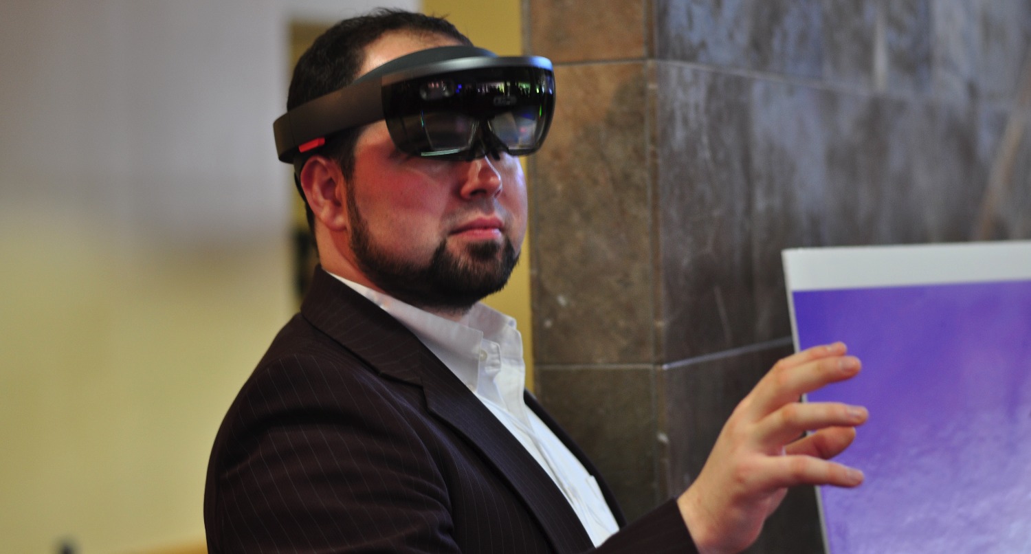 Atlanta Film Society's Christopher Escobar experiences the Microsoft HoloLens