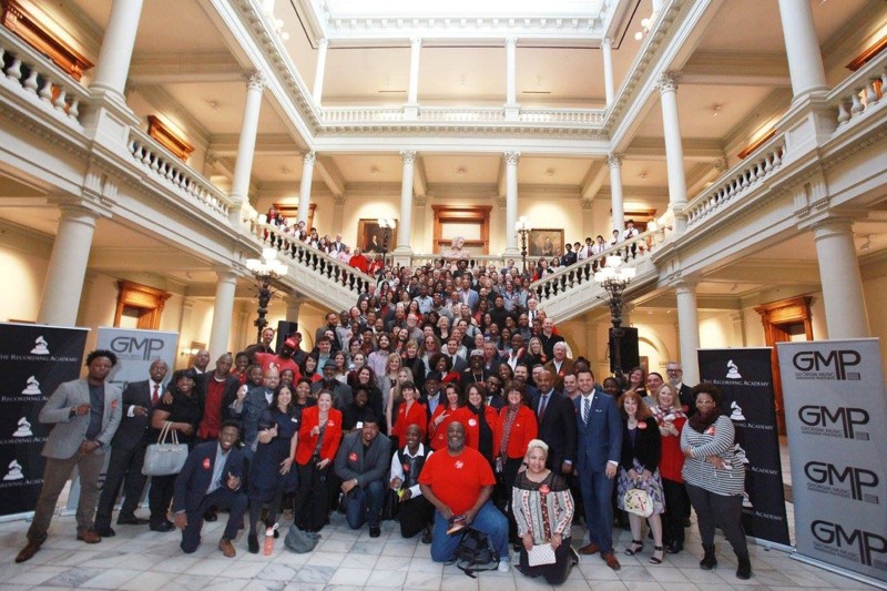 Music supporters, including members of Georgia Music Partners and The Recording Academy, gathered at the State Capitol on Feb. 1 as part of Georgia Music Day, which launched the initiative to pass HB155, the Georgia Music Investment Act. Photo credit: @F22Studio, sourced from the AJC